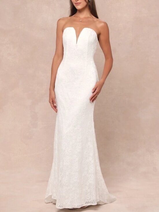 Lulus Dresses & Skirts - NWT Lulus Gorgeous Love Lace Strapless Wedding Dress XL Fit Flare Train Bridal